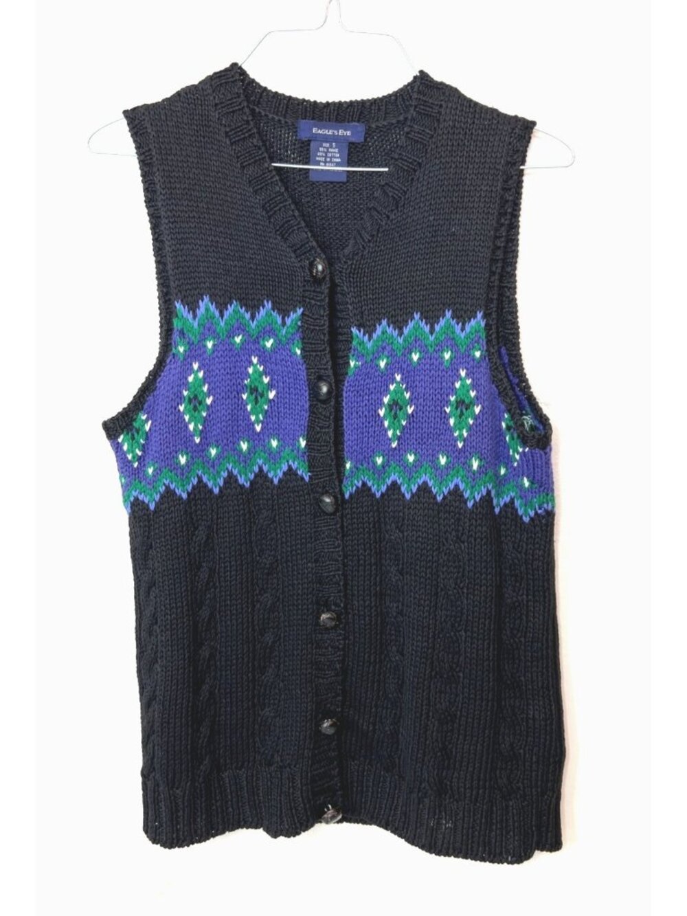 Eagles Eye Small Chunky Knit Sweater Vest Vintage Geometric Fair Isle Y2K